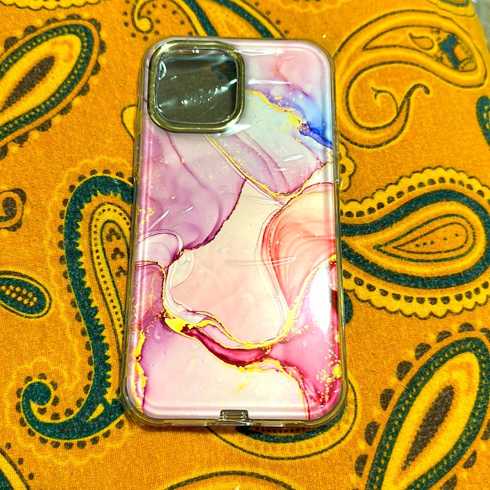 Pink marble iPhone 12 Pro Maxx case with built in screen protector